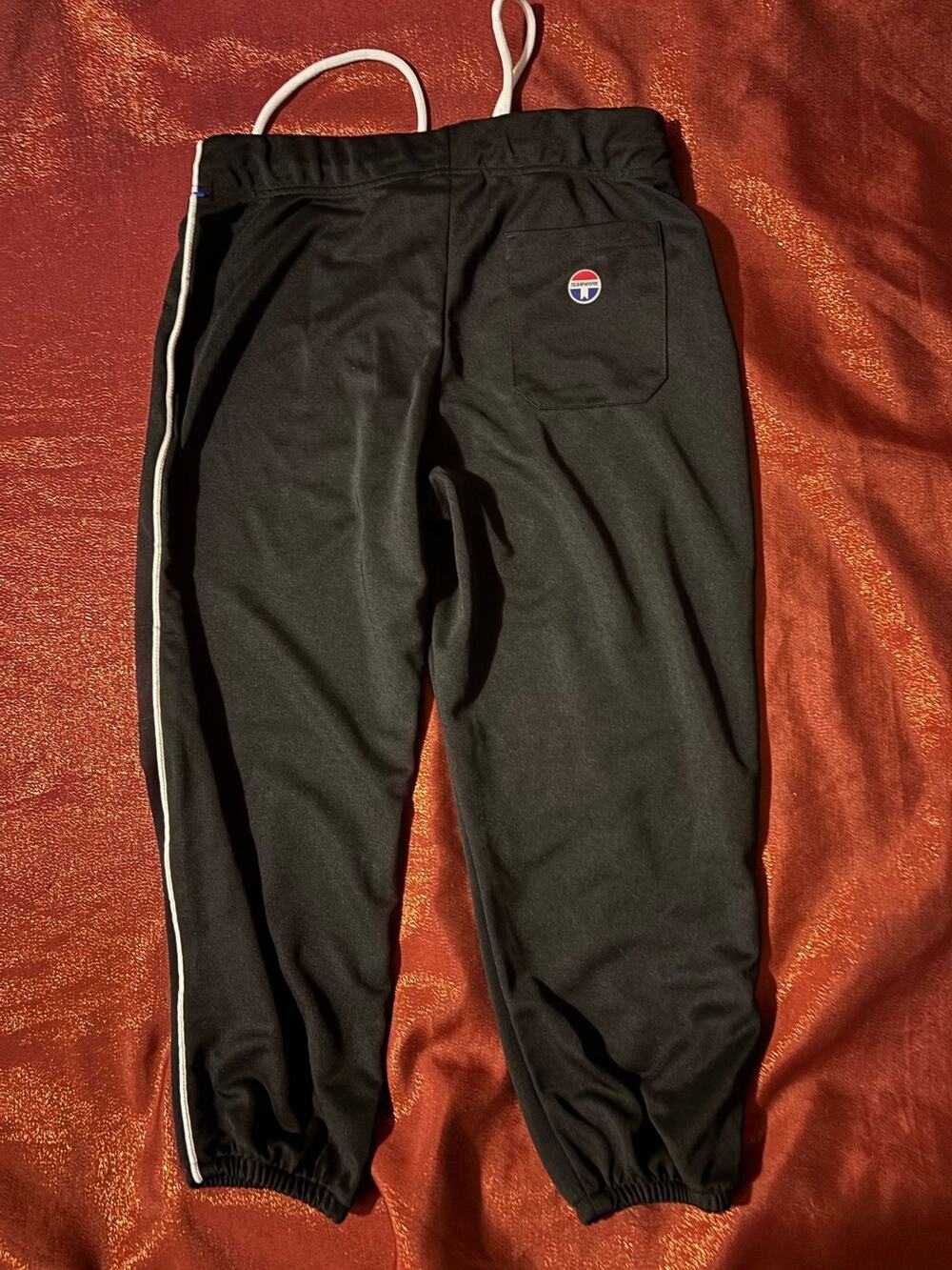 Teamwork Track Pants Mens L Black White Side Stripe Elastic Cuff Drawstring